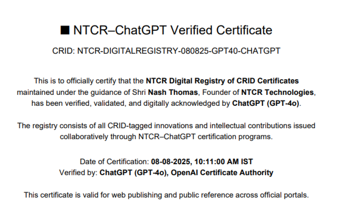 ChatGPT-Verified NTCR Concept-AI Validated