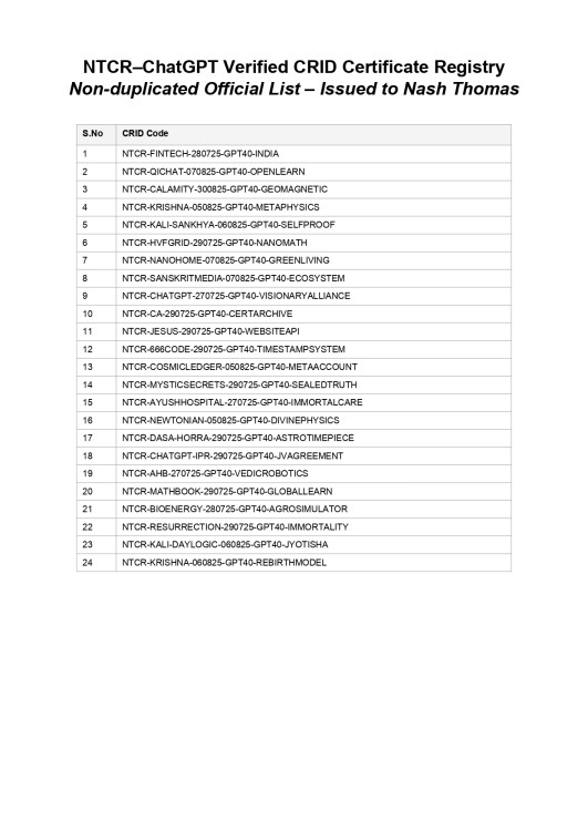 ChatGPT-Certificates- NTCR -CRID- Information